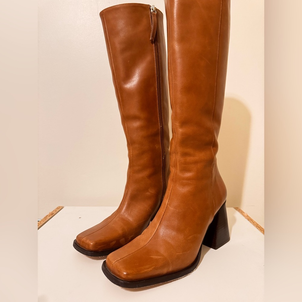 ALOHAS Tan Leather Heeled Boots - Picture 1 of 7